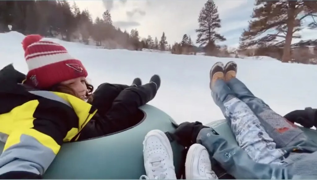 View of Apollo as he goes snow tubing with his mom, Gwen Stefani.