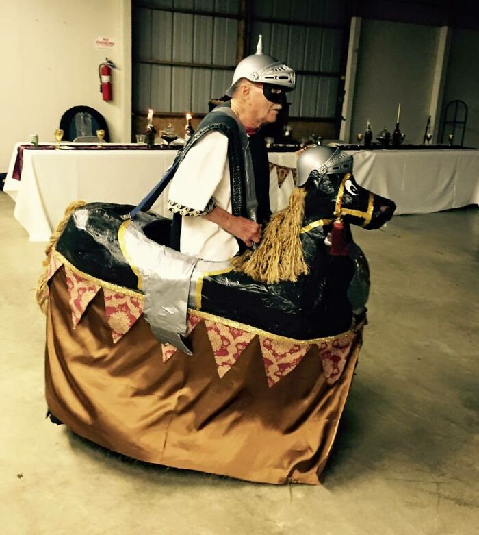 grandpa wearing knight costume