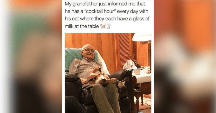 old man and cat on his lap