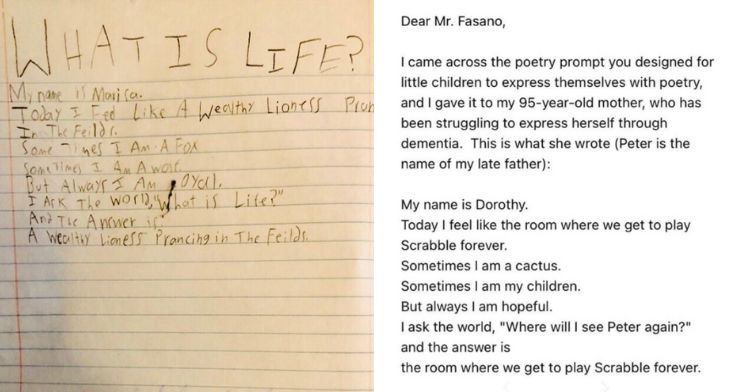 A child's poem and a letter from a dementia patient's daughter.