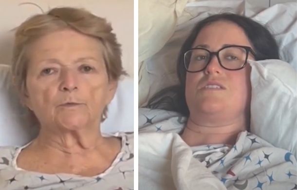 Post-surgery. Julia Harlin in the left frame and Eileen Harlin in the right.