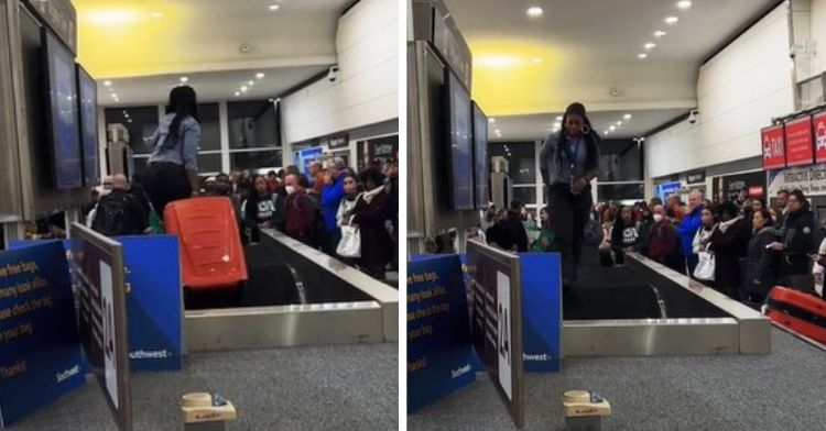 An airport worker going above and beyond to provide customer service.
