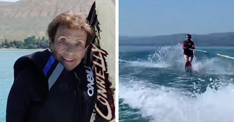 elderly water skier