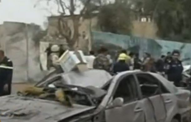 Scene from the 2009 car bomb attacks that injured Muataz Azooz.