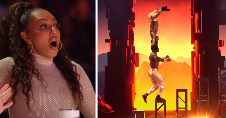 mel b looks on in shock at ramadhi brothers balancing act