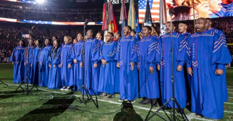 The Morgan State University Choir sings at the AFC Championship Game.