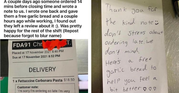 Notes between a restaurant worker and customer.
