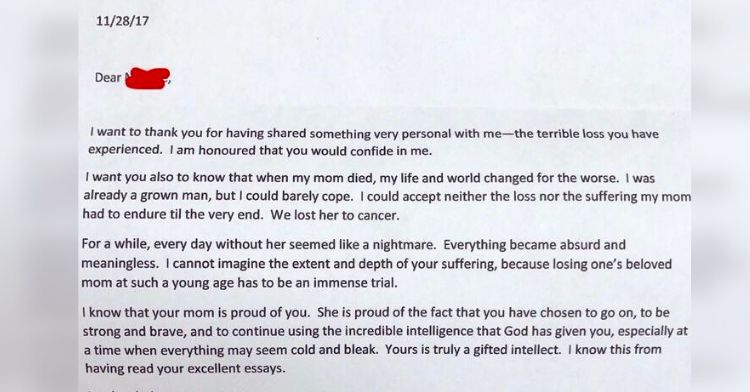 A letter from a professor to his grieving student.