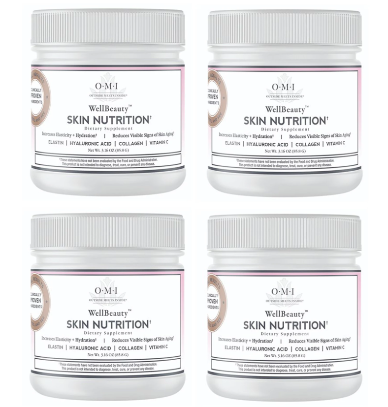 Four images of the OMI WellBeauty Skin Nutrition Powder with Elastin from QVC.