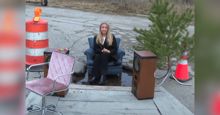 woman sitting in chair in pothole