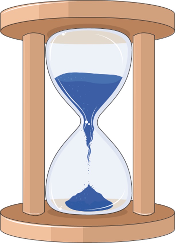 Clipart image shows an hourglass with blue sand.
