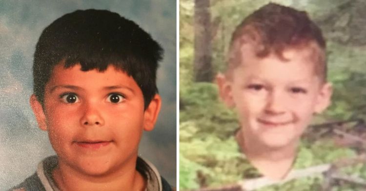 Funny School Pictures of a boy who wouldn't blink and a boy with a disembodied head because he was wearing a green shirt.