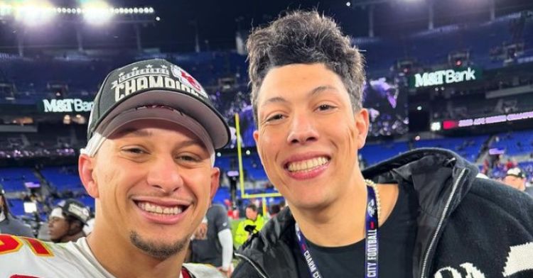 Jackson Mahomes with brother Patrick Mahomes after Super Bowl LVIII (58).