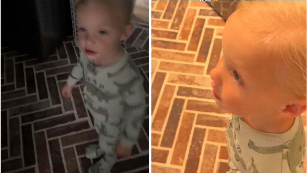 Image shows a small boy entering a dark room on the left. Right image shows the same boy with a look of wonder on his face as the light "magically" comes on.