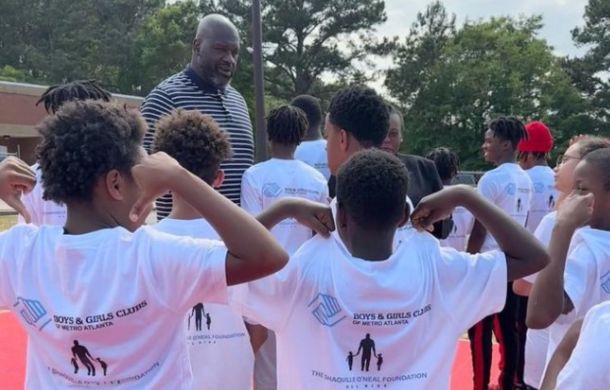Shaq meeting with boys and girls during one of his many tours of Boys & Girls Clubs.