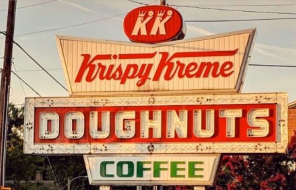 An original Krispy Kreme doughnuts sign.