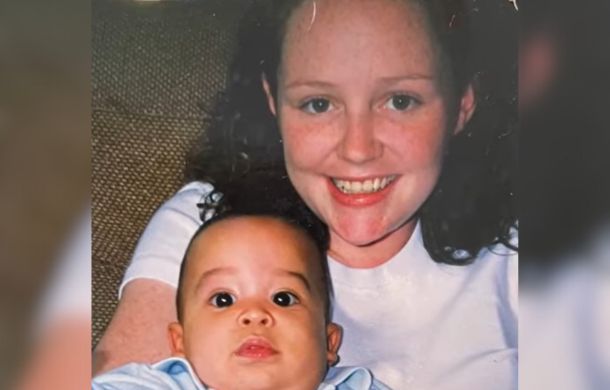 Jennifer Flewellen with her infant son years before the car accident that put her in a coma. 