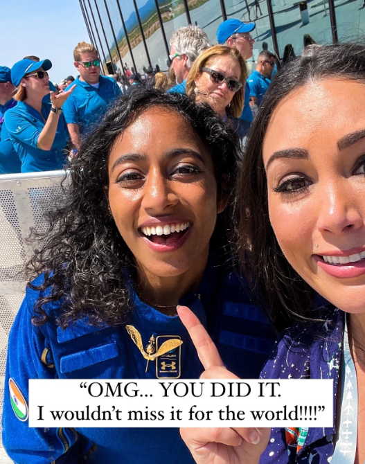 A woman supports her astronaut best friend.
