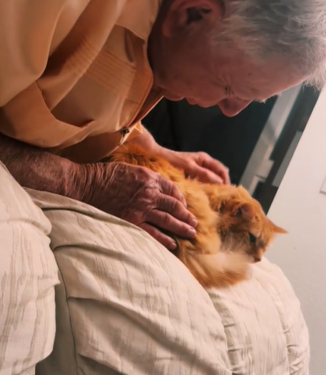 A loving cat grandpa tells his kitty goodnight.