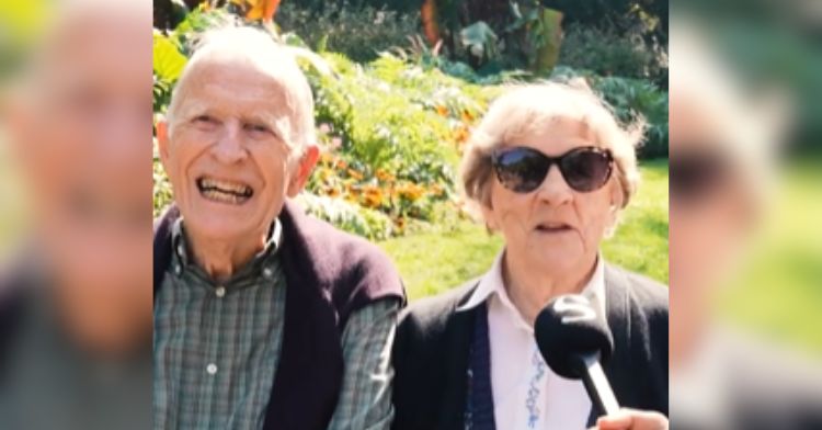 An elderly couple gives out marriage advice in an interview.