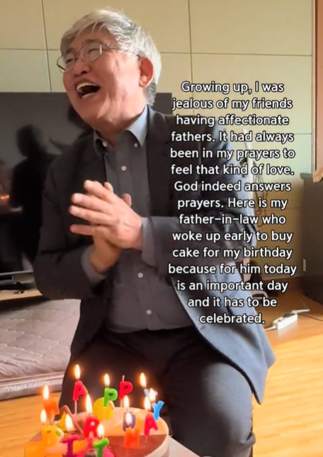 A father-in-law celebrates his daughter-in-law's birthday.