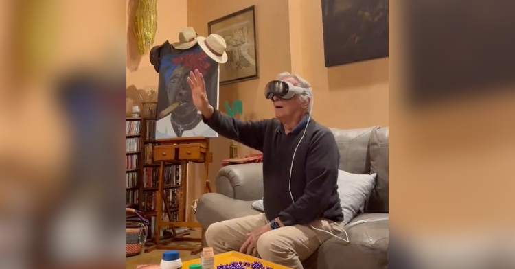 grandpa with apple vision pro goggles