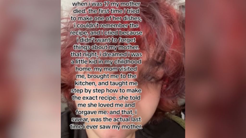 A young man on TikTok with facial piercings tells a story about his mom.