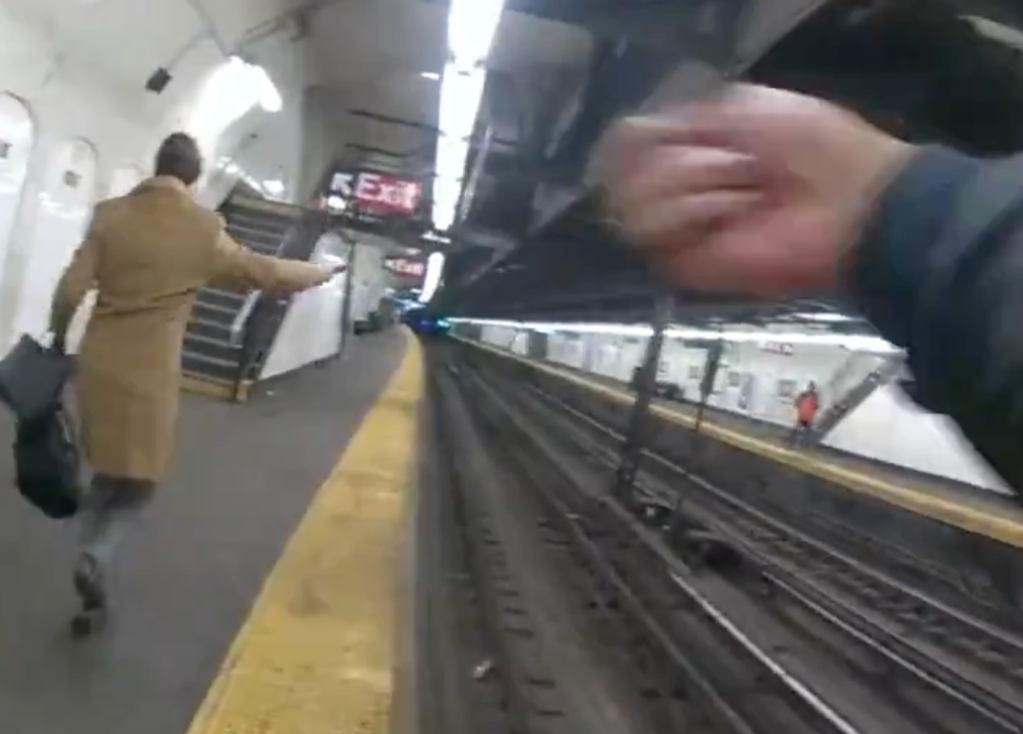 pov from a man running in subway