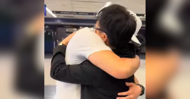 A mother and son hug each other as they reunite after 40 years.