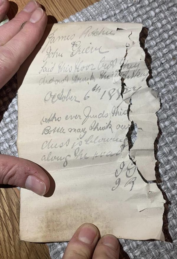 A historic note from the 1800s found inside a home. 