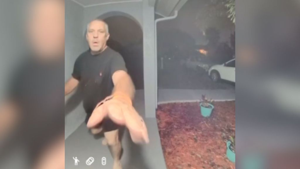 A doorbell camera catches a neighbor ringing for help.
