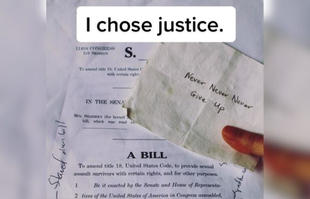 Image shows the Rape Survivors' Bill of Rights Amanda Nguyen wrote and got signed into law.