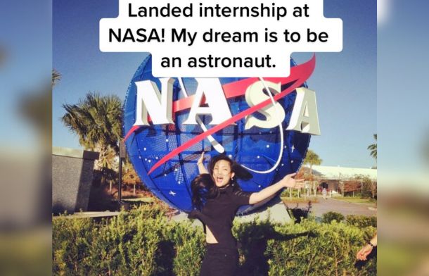 Amanda Nguyen celebrating her NASA internship.