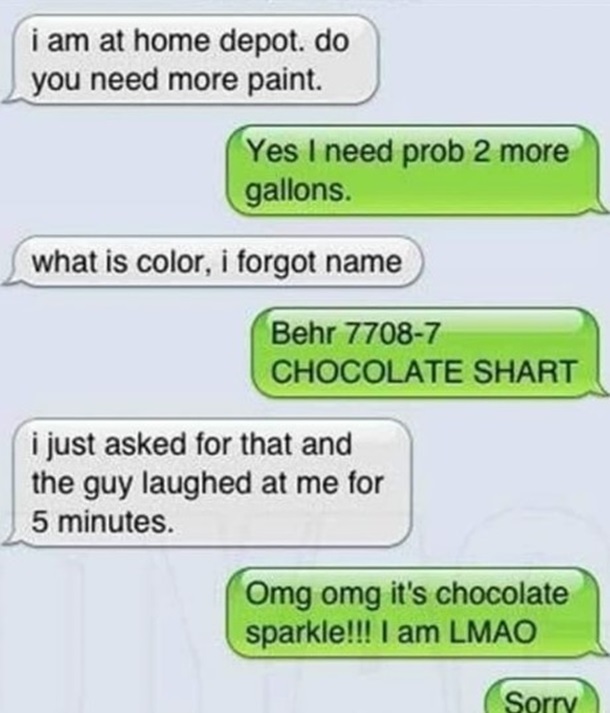Image shows a text thread where the word "Shart" appeared instead of "Sparkle."