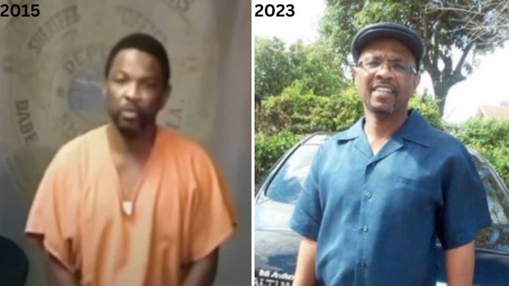 Left image shows Arthur Booth during a sentencing hearing in 2015. Right image from 2023 shows him after he got out of jail and turned his life around.