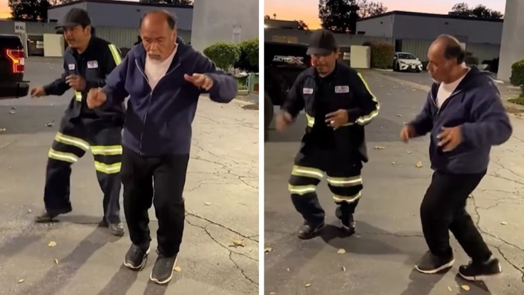 Man dancing in a "Hip rotation for tire rotation" challenge to get free service at a tire center.