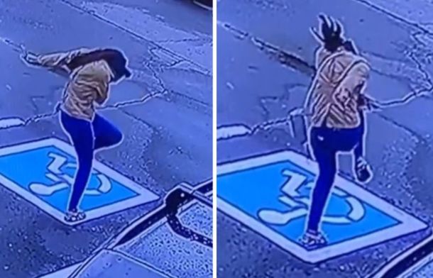 Both frames show parts of the happy dance a woman did after getting a job.