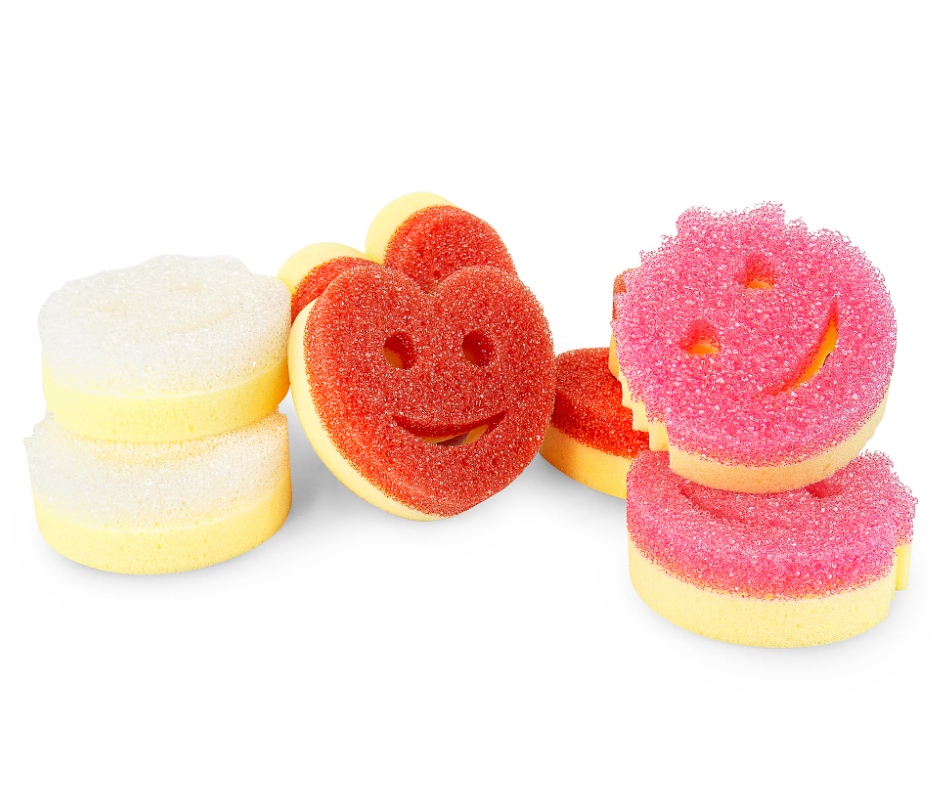 Cleaning sponges in fun shapes with smiley faces.