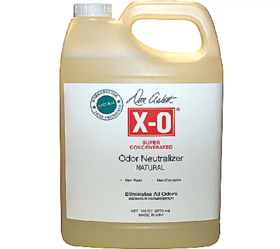 A large jug of odor-neutralizing liquid for cleaning.
