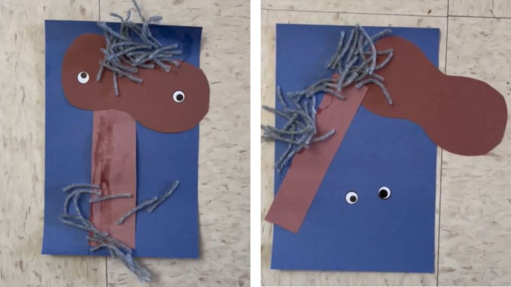 Horse art projects made from construction paper and yarn.
