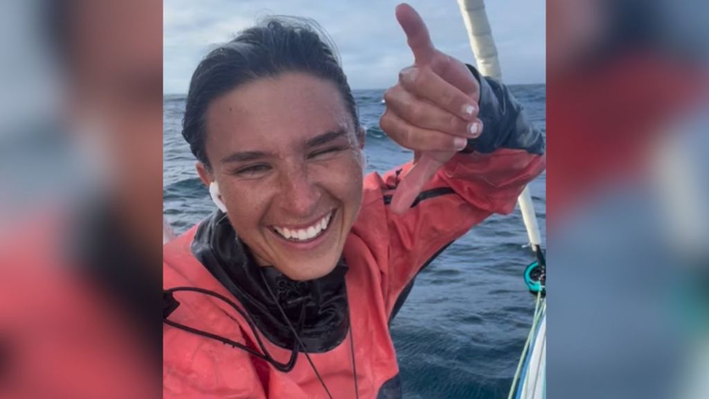 A woman sailing around the world in her boat.