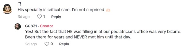 Image shows the TikTok creator mentioning the chance coincidence that THIS doctor was in the office the day of their appointment.