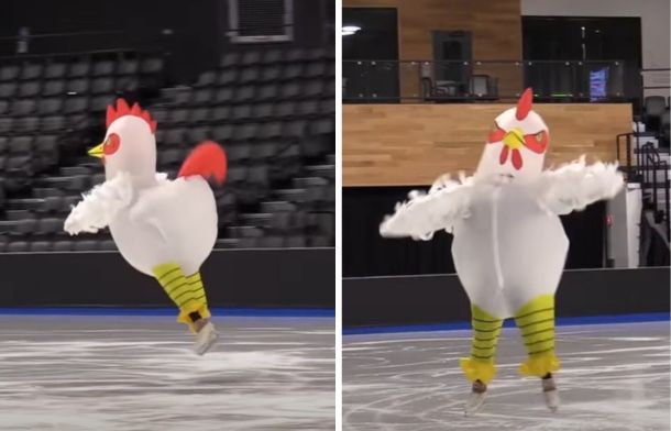 Figure Skater In Inflatable Chicken Suit Provides Hilarious Routine ...