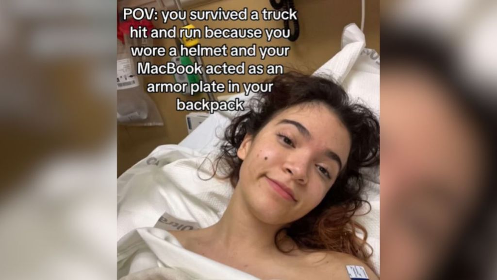 A young woman laying in a hospital bed after a hit-and-run.