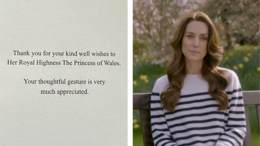 A letter from Kensington Palace next to footage of Kate Middleton