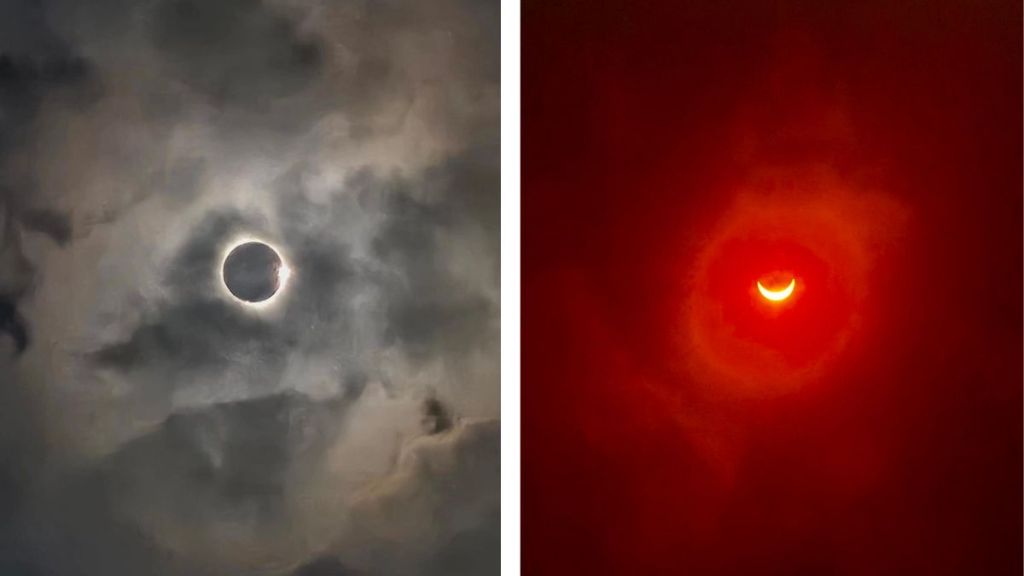 Side by side pictures of the solar eclipse.