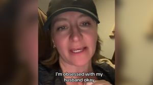 A wife on TikTok talks about how she's obsessed with her husband.
