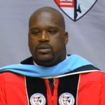 Shaq giving a speech at his graduation from Barry University after earning his Ed.D.