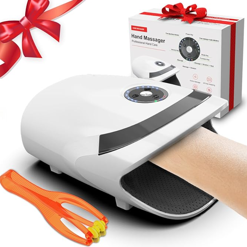 A person's hand inside a hand massager.