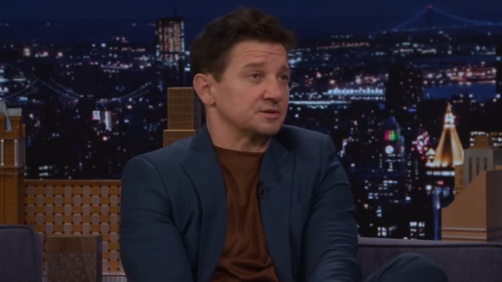 Jeremy Renner talks on "The Tonight Show Starring Jimmy Fallon."